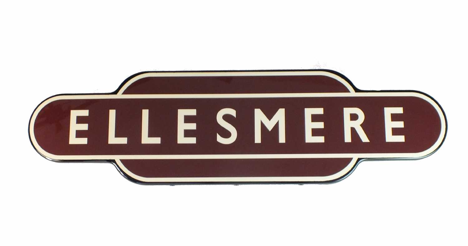 A good reproduction metal totem BR (W) for Ellesmere railway station, by Trackside