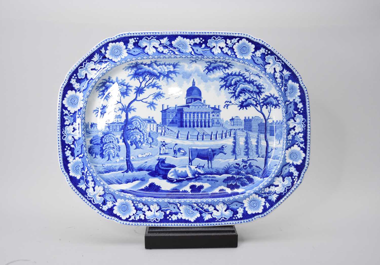 A Rogers blue and white earthenware meat platter, early 19th century