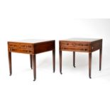 A pair of American inlaid mahogany side tables