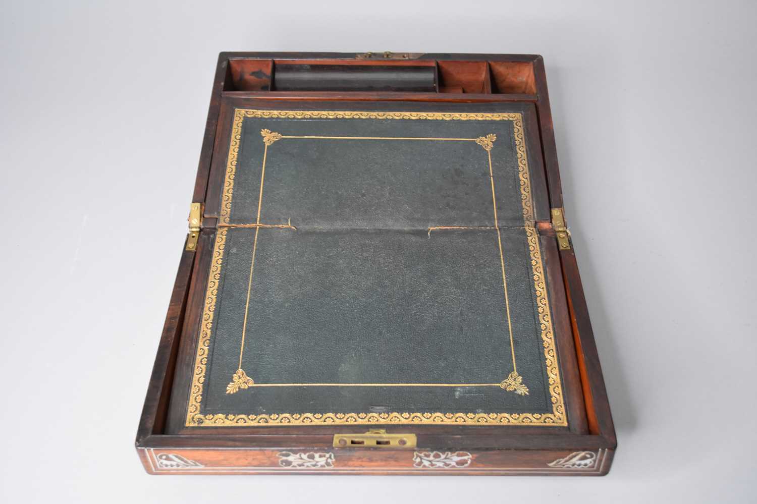 A Victorian rosewood veneered, mother-of-pearl inlaid, writing slope - Image 2 of 2