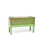 Green painted market chest on associated stand
