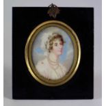 British School (Early 19th Century) Portrait Miniature of a Lady with Rope Pearls