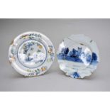 Two English delft plates, mid-18th century