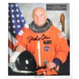 GLENN, John, astronaut, signed colour 8x 10 photograph. With other signatures, several damp stained
