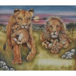 Michele Coxon (French b.1955) Look out Lion Cub Watercolour and Signed Book