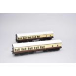 Two Dapol-type, O-gauge, scale model luggage/passenger carriages