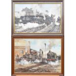 Bernard Jones (active circa 1996), two paintings of steam locomotives, '6698' and '9610'