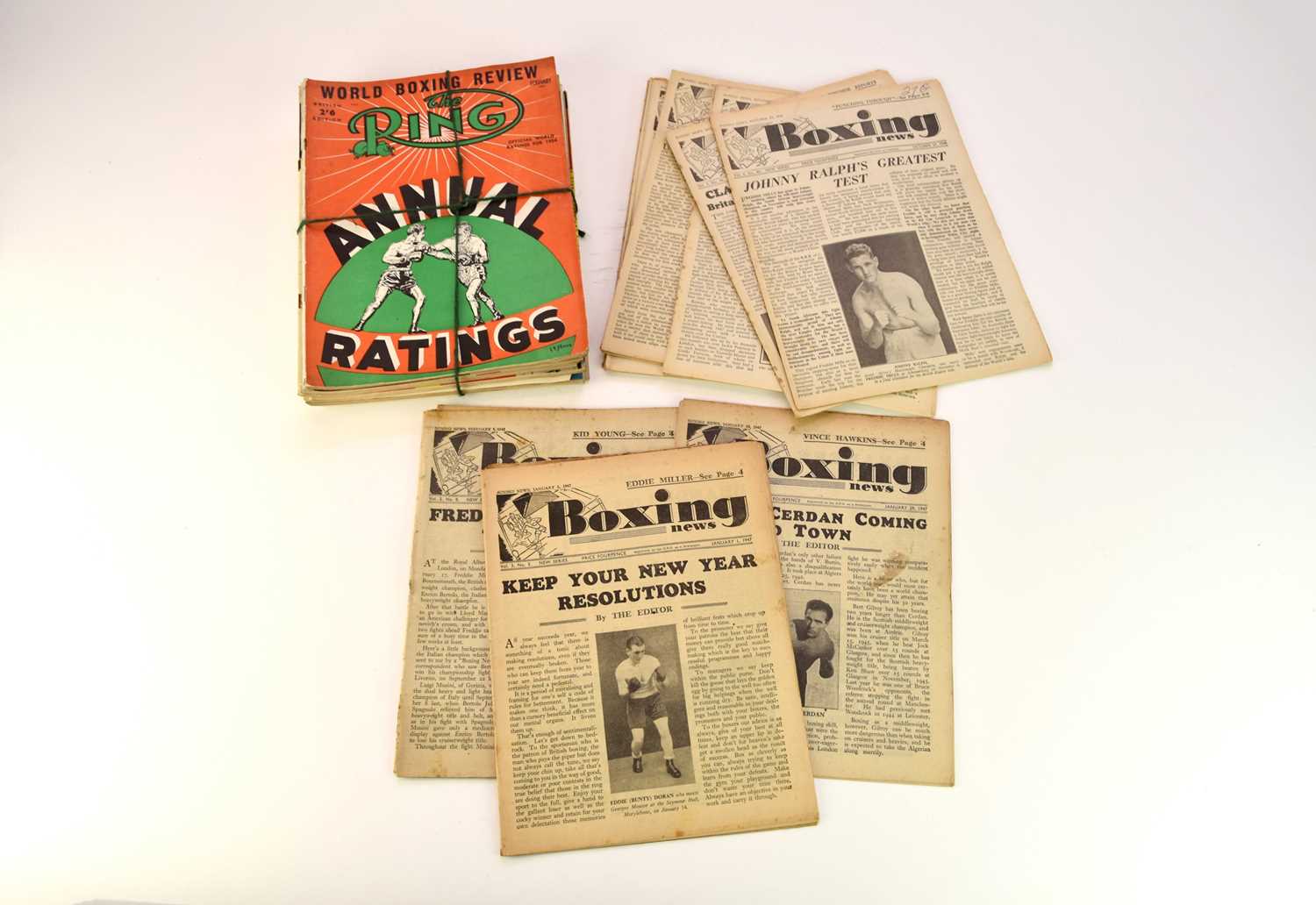 BOXING NEWS, 1947 - 1965, Circa 290 issues. Plus The Ring, 1955, 10 issues (a box)