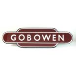 A reproduction, metal totem BR (W) for Gobowen railway station, by Trackside
