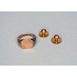 A 9ct gold signet ring and two studs