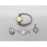 An opal pendant together with a brooch, locket and wristwatch