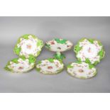 A collection of Coalport apple green bordered and florally decorated dessert warelate 19th/early
