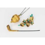 A 9ct gold turquoise set floral spray brooch