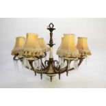 A gilt metal and alabaster six-light chandelier