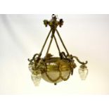 An Empire style gilt metal and glass ceiling light