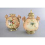 A pair of Royal Worcester blush ivory pot pourri vases
