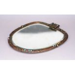 A Chinese jewelled and tinned copper hand mirror