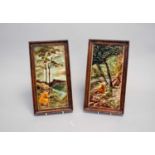 A pair of late 19th/early 20th century rectangular tiles of a hunter and a fisherman seated in a