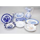 A collection of Victorian and later blue and white earthenware