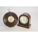 An Edwardian mahogany mantel timepiece and a 19th century wall timepiece (2)