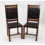 A set of eight modern hardwood and leather dining chairs