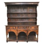 An 18th century and later stained oak and elm dresser