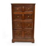 An 18th century and later oak chest of 4 long drawers