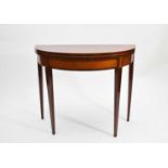 A George III mahogany and satinwood, demi-lune card table