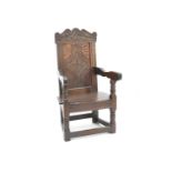 A 17th century and later oak wainscot chair