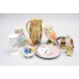 A group of British ceramics, including Beswick models of birds comprising a large owl, small owl,