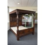A good reproduction, 17th century style, stained oak 4-poster bed, by Bylaw