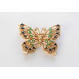 A 14ct gold emerald and sapphire butterfly brooch