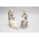 Two Lladro porcelain models of a lady sewing and a lady doing embroidery