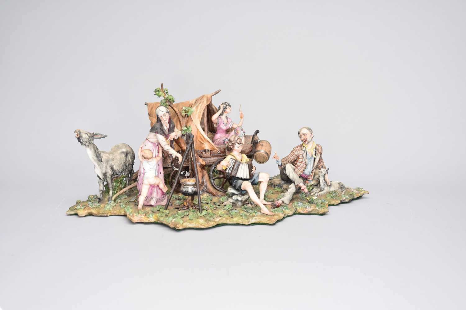 A Capodimonte-style figure group of a gypsy camp