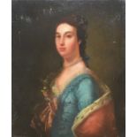 British School (18th Century) Portrait of a Lady wearing a blue dress with ermine trimmed robe