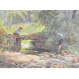 Walter Emsley (British 1860-1938) Two Men Fishing in a Stream