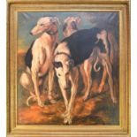 Jonathon Adams (English School, 20th century), three greyhounds, oil