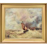 British School (early 20th Century) Sailboat in Rough Waters