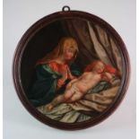 19th Century Oval Painting of the Madonna watching sleeping Christ Child