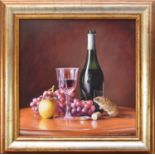 Wayne Westwood (British 20th Century) Still Life with Grapes, Wine and a Little Mouse