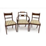 A set of 6 Regency brass marquetry and brass inlaid mahogany dining chairs, plus three (9)