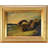 English School, late 19th century, two greyhounds going for the kill, oil, with another similar (2)