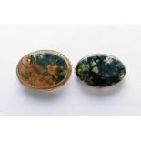 Two moss agate brooches