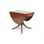 A reproduction mahogany oval drop-leaf pedestal table