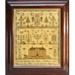 A 19th century framed sampler, Harriot Cooper, 1843