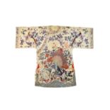 A Chinese ivory-ground embroidered silk robe, Jifu, and a further panel