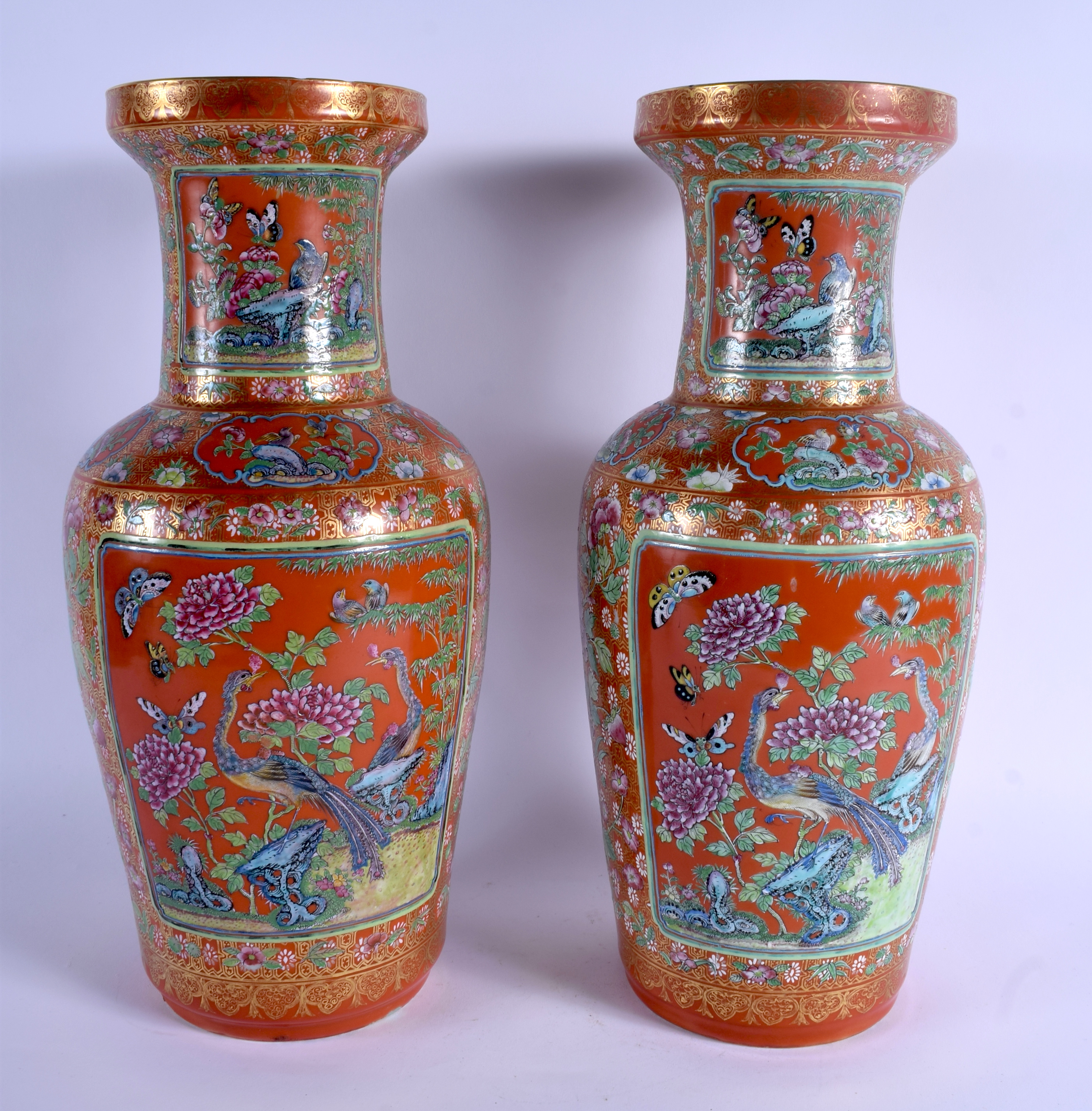 A FINE LARGE PAIR OF 19TH CENTURY CHINESE FAMILLE ROSE PORCELAIN ROULEAU VASES Daoguang, painted wit - Image 6 of 29