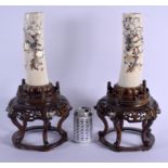 A LARGE PAIR OF 19TH CENTURY JAPANESE MEIJI PERIOD CARVED SHIBAYAMA IVORY TUSK VASES in the manner o