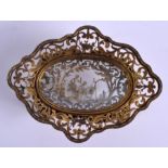 A RARE 18TH/19TH CENTURY NORTHERN EUROPEAN SILVER INLAID CRYSTAL TAZZA with French gilt metal frame.