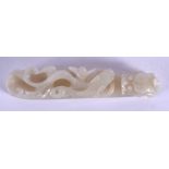 AN 18TH CENTURY CHINESE CARVED WHITE JADE BELT HOOK Qianlong, formed as a stylised dragon with roami